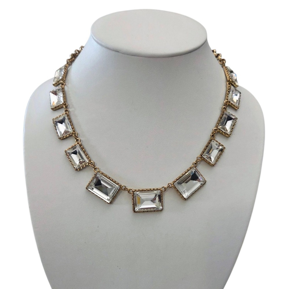 POFJ Gold Tone Chain Art Deco Style Square‎ Rhinestone Statement Necklace